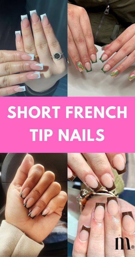 Feast your eyes on this exclusive collection of over 50 short French tip nail designs. We aim to inspire your nail art choices for your forthcoming salon appointment! French Tip Nail Designs Short, French Tip Nail Colors, Nails Colored French Tip, Short Black French Tip, Short Black French Tip Nails, Boho Haircut, Colored French Tip Nails, French Tip Nails With Design, French Tip Nail Ideas