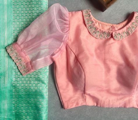 Organza Blouse Work Designs, Blouse For Pink Organza Saree, Maggam Work Blouse Designs Latest Net, Blouse Designs For Net Blouse, Organza Blouse Designs Latest Back, Blouse Ideas For Organza Sarees, Collar Neck Designs For Blouse, Blouse Designs Organza Saree, Organza Blouse Designs Latest