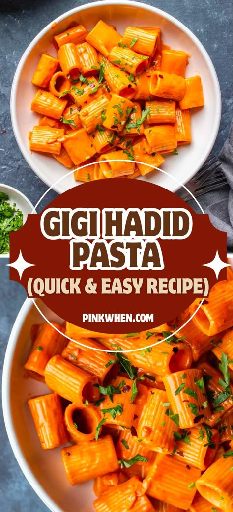 Chicken Gigi Recipe, Large Pasta Recipes, Last Minute Pasta Dinners, Pasta Recipes Gigi Hadid, Gigi Pasta Recipe, Fast Pasta Recipes Easy Dinners, Minimal Ingredient Pasta Recipes, Gigi Hard Pasta, One Person Pasta Recipes