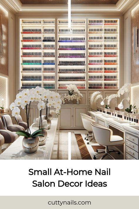 Explore chic and modern nail salon decor ideas that will transform your space into a stylish oasis. Whether you're designing a small at-home nail salon or looking to revamp your professional space, these elegant nail salon decoration concepts will inspire you. From minimalist touches to luxurious accents, discover how to create a relaxing and inviting atmosphere for your clients. Elevate the interior design of your nail salon with trendy decor elements and innovative decorating ideas. Nail Salon Decor Small At Home, Luxury Nail Salon Interior Design, Salon Decor Ideas, Modern Nail Salon, Luxury Nail Salon, Salon Interior Design Ideas, Nail Salon Interior Design, Nail Salon Interior, Home Nail Salon