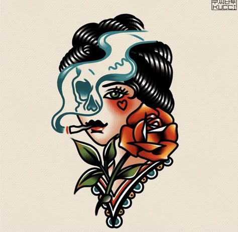 Tattoo Ideas Traditional Women, Traditional Tattoo Style Art, Small Classic Tattoos, Gemini Tattoo Traditional, Hawaiian American Traditional Tattoo, Traditional Tattoos Woman, Traditional Neck Tattoos Women, Pinup Tattoo Traditional, Pin Up Traditional Tattoo