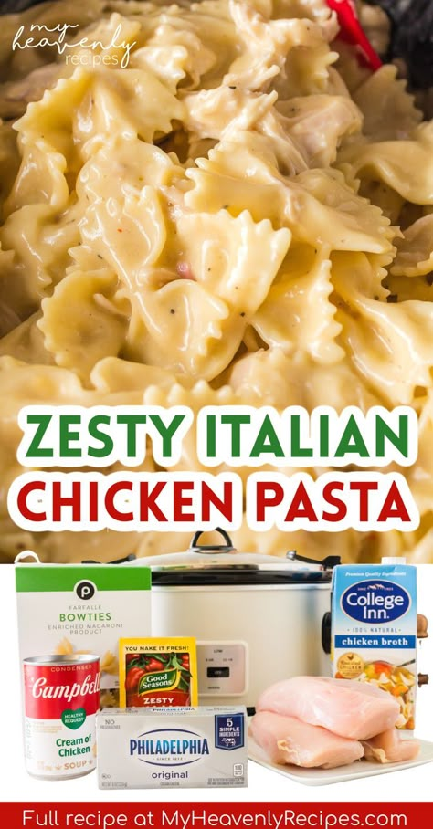 Zesty Italian Chicken Pasta, Pasta In The Crockpot, Zesty Italian Chicken, Italian Chicken Pasta, Chicken Crockpot Recipes Easy, Easy Crockpot Dinners, Cheap Meal Ideas, Dinner Recipes For Two, Cheap Meal