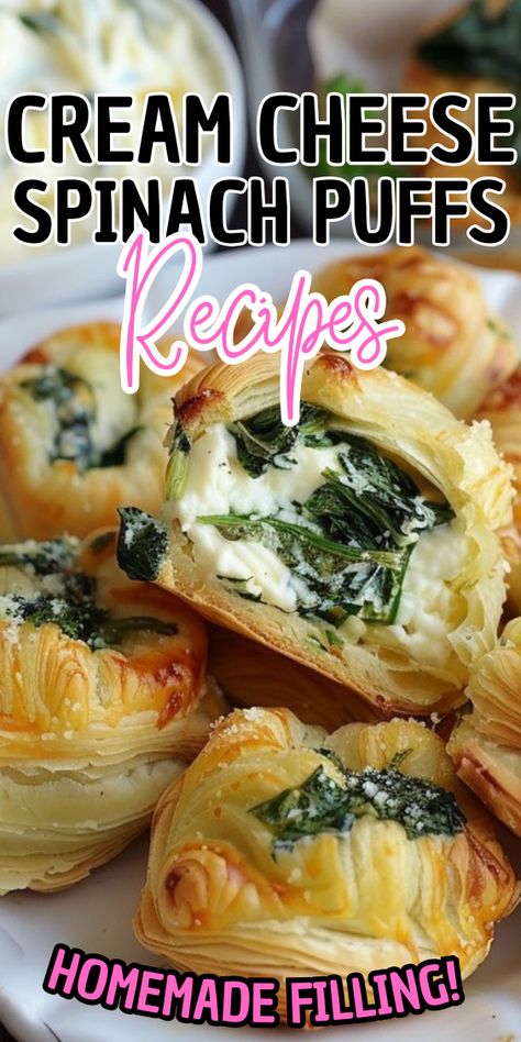 Cream Cheese Spinach Puffs Spinach Puffs Recipe Easy, Cream Cheese Spinach Puffs Ina Garten, Savory Cream Puffs Appetizers, Spinach Cream Cheese Dip, Spinach Cream Cheese Puff Pastry, Spinach Dip Puff Pastry, Cream Cheese Spinach Puffs, Savory Cream Puffs, Spinach Puffs