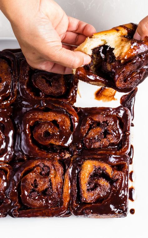 Triple-Chocolate Sticky Buns: Movies and reading are great on cold, snowy days, but we have an even better idea: Triple-Chocolate Sticky Buns. The buttery, doughy, chocolatey result will be well worth the effort. Chocolate Sticky Buns, Glazed Cinnamon Rolls, Chocolate Rolls, Donut Toppings, Caramel Chocolate Bar, Baking Buns, Cookie Toppings, Breakfast Rolls, Country Recipes