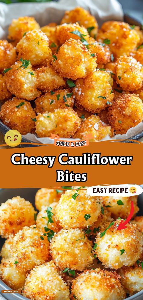 Cheesy Cauliflower Bites Cheesy Cauliflower Bread, Crispy Parmesan Cauliflower Bites, Cauliflower Florettes Recipes, Cauliflower Cheese Bites, Airfryer Cauliflower Bites, Creative Veggie Recipes, Cheesy Cauliflower Chips, Crispy Cauliflower Bites Baked, Califlower Recipes Bites