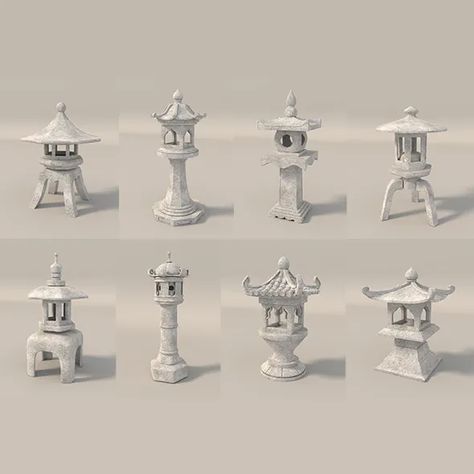 Japanese Garden Stone Lantern by nhattuankts | 3DOcean Cartoon Architecture, Japanese Stone Lanterns, Japanese Lamp, Japan Temple, Japanese Lantern, Stone Lantern, Render Image, Japanese Lanterns, Garden Lanterns