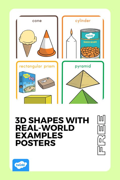 FREE 3D Shapes With Real-World Examples Posters Rectangular Prism, Free Teaching Resources, Shapes For Kids, Unit Plan, 3d Shapes, Visual Aids, Help Kids, Different Shapes, Writing Prompts