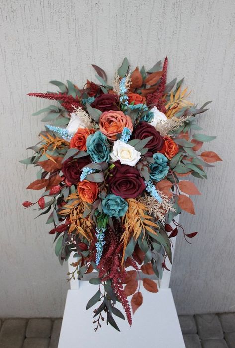 This Wedding Bouquets item by FlowerDreamsBoutique has 299 favorites from Etsy shoppers. Ships from Ukraine. Listed on 04 Jul, 2024 Wedding Color Earth Tones, Dark Teal And Rust Orange Bouquet, Teal Spring Wedding Colors, Dark Teal And Burnt Orange Wedding Flowers, Navy Burgundy Orange Wedding, Teal And Orange Flowers, Dark Teal And Burgundy Wedding Flowers, Burnt Orange And Teal Wedding Bouquets, Burnt Orange And Teal Wedding Decor