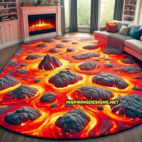 These Giant Lava Rugs Let Your Kids Realistically Play “The Floor Is Lava”! The Floor Is Lava Birthday Party, Floor Is Lava Obstacle Course, Floor Is Lava Birthday Party, Floor Is Lava Game, Volcano Game, Volcano Party, Lava Floor, Recess Games, Volcanic Landscape