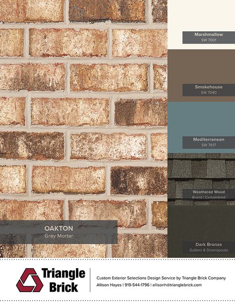 Oakton | Artistic Appeal Oakton Brick, Exterior Color Schemes Brown, Tan Brick House Exterior, Brown Brick House Exterior, Brick Exterior Colors Schemes, Brick House Exterior Colors Schemes, Brown Brick Exterior, Triangle Brick, Brown Brick Houses