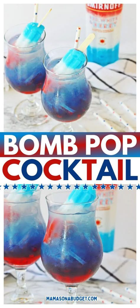 Bomb Pop Drink Recipes, 4 Of July Drinks Alcohol, Rocket Pop Drink, Summer Time Cocktail, Rocket Pop Alcoholic Drink, Fourth Of July Mixed Drinks, 4th Of July Vodka Drinks, Easy Fruit Alcohol Drinks, Mixed Summer Alcohol Drinks