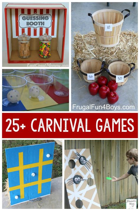 Awesome carnival game ideas. Easy-to-build DIY games for kids. Perfect for a school or church carnival! School Carnival Games, Diy Carnival Games, Backyard Carnival, Fall Festival Games, Carnival Games For Kids, Diy Party Games, Theme Carnaval, Fall Carnival, Carnival Birthday Party Theme