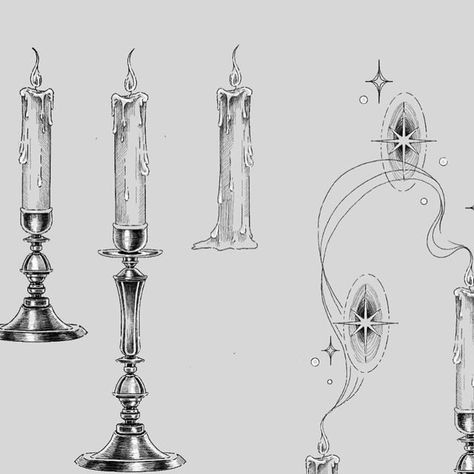 Antique Candle Tattoo, Blown Out Candle Drawing, Candle Art Aesthetic, Vintage Candle Drawing, Candle Flash Tattoo, Candle Stick Tattoo Design, Gothic Candle Tattoo, Candle Stick Drawing, Birthday Candle Tattoo