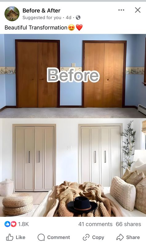 Closet Door Makeover, Bifold Closet Doors, Diy House Renovations, Closet Door, Door Makeover, Reno Ideas, Updating House, Home Upgrades, Closet Doors