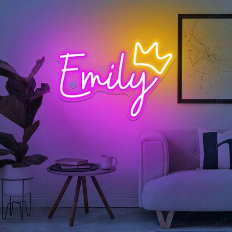 #NeonSignNames #NeonInspiration #NeonSigns #BrightIdeas Led Light Name Plate, Neon Names Lights, Neon Custom Sign, Name Led Light, Name Lights Wall, Light Up Name Sign, Name Lights, Led Name Sign, Crown Picture