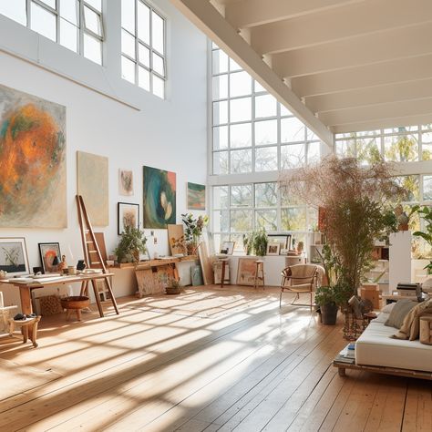 Work Studio Aesthetic, Nyc Art Studio, Artist Studios Workspaces, Sunroom Art Studio Ideas, Artist Studio Architecture, Art Studios At Home, Art Corner Studio, Minimalist Art Studio, Artist Studio Workspaces