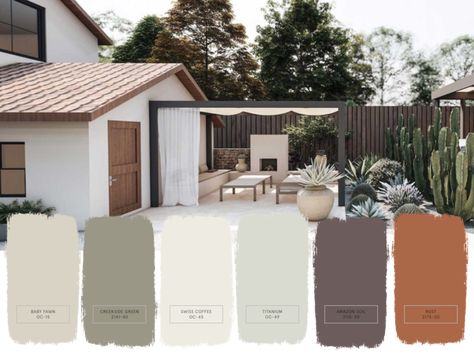 Spanish Exterior Paint Colors For House, Exterior Paint Colors Ranch Style House, Exterior House Colors Creamy White, Ranch Home Colors Exterior Paint, Desert Home Exterior Colors, Best Exterior House Colors For 2023, Outdoor Color Palette Exterior Houses, Exterior House Colors Terracotta, Adobe Exterior House Colors