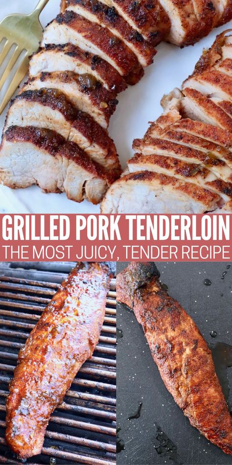 With just 3 ingredients and less than 30 minutes, make a juicy, tender Grilled Pork Tenderloin with this easy recipe! A lean pork tenderloin is coated in a flavorful bbq rub, tossed on the grill, then finished with either bbq sauce or pepper jelly for the best pork ever! Pork Tenderloin On The Bbq, Pork Tenderloin Recipes Bbq Grilled, Pork Tenderloin On Bbq, Pork Tenderloin Recipes On Grill, Pork Tenderloin Marinade For The Grill, Pork Tenderloin Recipes On The Grill, Pork Tenderloin Bbq Grilled, Pork Tenderloin Rub Recipes, Bbq Pork Tenderloin Recipes