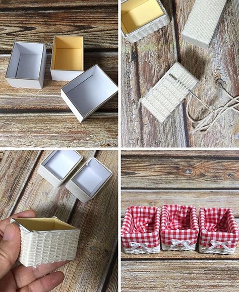 Mini cajitas/cestas Crate Dollhouse, Diy Barbie House, Dollhouse Miniature Tutorials, Doll Furniture Diy, Diy Barbie Furniture, Diy Doll Miniatures, Doll House Plans, Mini Doll House, Doll House Crafts