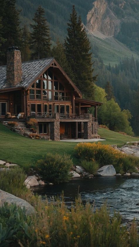 Small House On Mountain, House By The Forest, Forest Small House, A House In The Forest, Mountains House Aesthetic, Mountain Forest House, House In Colorado Mountains, House In Mountains Aesthetic, Mountains Home Decor