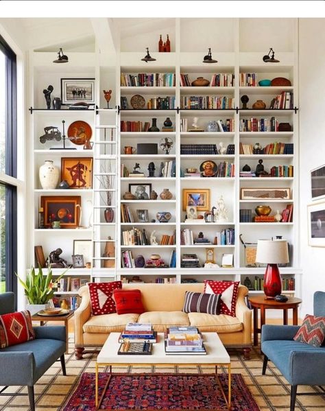 Library Rooms, Home Library Rooms, High Ceiling Living Room, Built In Shelves Living Room, Bookshelves In Living Room, Library Wall, Library Room, Home Library Design, Home Libraries