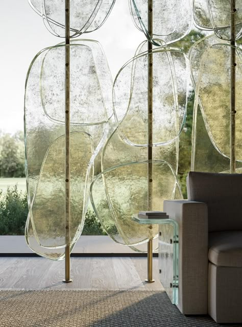 Sfogio: Contemporary Screen, Molten Glass Screen - Melt Collection | Arte Veneziana Glass Partition Designs, Wall Screen, Partition Screen, Glass Partition, Partition Design, St Regis, Partition Wall, Contemporary Wall Decor, Contemporary Glass