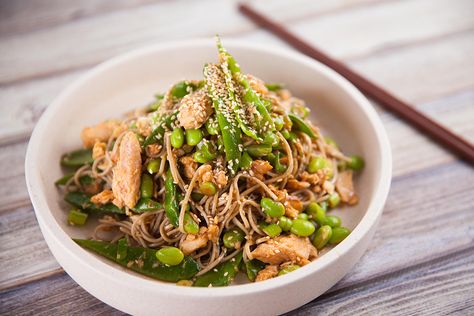 Salmon And Soba Noodles, Salmon Soba Noodles, Soba Recipes, Soba Noodle Recipes, Gourmet Salmon, Asian Salads, Soba Noodle Salad, Snow Pea, Soba Noodles Salad