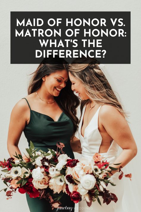 You may be wondering what sets a Maid of Honor and a Matron of Honor apart and how you can make both feel special. Don’t worry, we’ve got you covered. | Image by Brogen Jessup Photography Bridesmaid Vs Maid Of Honor Dress, Matron Of Honor Dresses, Different Bridesmaid Dresses, Made Of Honor, Matron Of Honor, Maid Of Honour Dresses, Matron Of Honour, Wedding Prep, Big Wedding