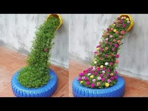 Plants For Small Gardens, Diy Garden Fountains, Flower Pots Outdoor, Garden Crafts Diy, Garden Art Sculptures Diy, Garden Artwork, Garden Art Projects, Beautiful Flowers Garden, Garden Fountains