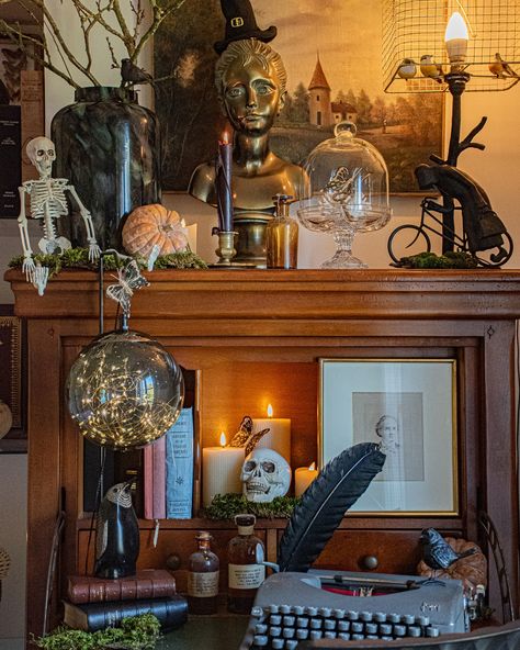 Spooky season has officially arrived ! Starting to get into the spooky spirit 🕯️🖤 . . . . . Halloween | Halloween decor | Spooky decor | Spooky season | Halloween decorating | Halloween decorations | Halloween season Halloween decor | Vintage decor | Vintage painting | Art | Fall decor | Fall vibes | Autumn | Thrifted home | Vintage home style | Modern vintage | Eclectic decor | Maximalist interior | Maximalist style | Eclectic style | Modern Cottage | Cottage style | Cozy home | Cozy interio... Vintage Halloween Aesthetic Decor, Halloween Aesthetic Decor, Vintage Halloween Aesthetic, Vintage Eclectic Decor, Eclectic Decor Vintage, Decorating Halloween, Thrifted Home, Maximalist Interior, Maximalist Style