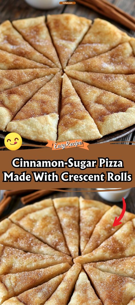 Cinnamon-Sugar Pizza made with Crescent Rolls Croissant Pizza, Crescent Pizza, Rolls Food, Pizza Dessert, Crescent Recipes, Pizza Taco, Pizza Margherita, Crescent Roll Recipes, Dessert Pizza