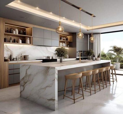 Luxury Home Kitchen Design, Classic Contemporary Kitchen Design, Designer Kitchens Luxury Modern, 2024 Modern Kitchen, Modern Kitchen Design Luxury 2023 White, Kitchen Modern Design Luxury, Half Vaulted Ceiling Kitchen, Cocinas Aesthetic, Dream Kitchen Ideas Luxury Modern