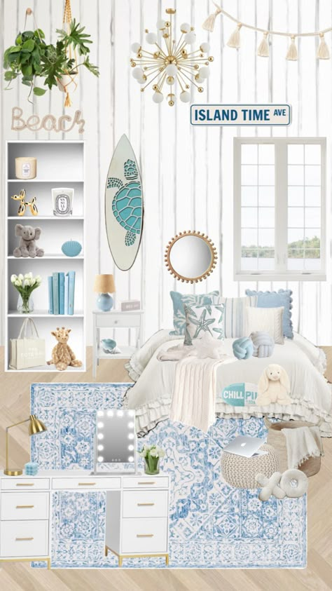 So cute Aesthetic Light Blue, Costal Bedroom, Surf Room Decor, Cozy Bedroom Aesthetic, Coastal Room Decor, Ocean Room Decor, Summer Room Decor, Beachy Room Decor, Beach Room Decor