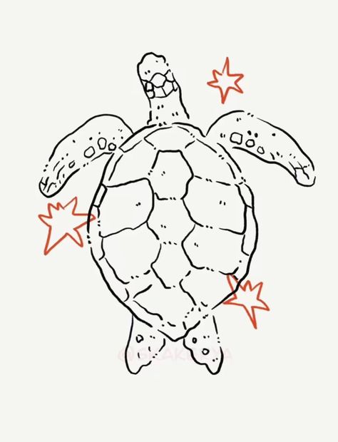 Cool Ocean Drawings, Aesthetic Shark Drawing, Sea Turtle Tattoo Color, Ocean Animal Doodles, Turtles Tattoo Ideas, How To Draw A Turtle, Marine Animals Drawing, Sea Creature Drawings, Sea Turtle Sketch