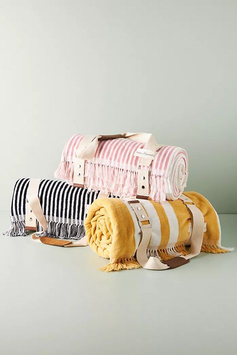 Gifts | Anthropologie Californian Aesthetic, London Picnic, Luxury Beach Towels, Aesthetic Business, Beach Towel Set, Beach Necessities, Beach Items, Design Assistant, Striped Beach Towel