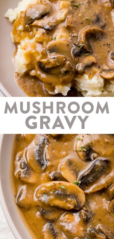 This mushroom gravy is the ultimate recipe of the classic gravy! It's surprisingly delicious and really easy to make. This brown mushroom gravy is perfect over mashed potatoes, steak, hamburger or salisbury steak, or meatloaf. Easy to make gluten free, paleo, or vegetarian, too. #gravy #mushrooms #fallrecipes #winter #sauce Brown Mushroom Gravy, Mushrooms Gravy, Meatloaf Easy, Salsa Gravy, Homemade Gravy Recipe, Easy Gravy Recipe, Vegetable Gravy, Mushroom Gravy Recipe, Over Mashed Potatoes