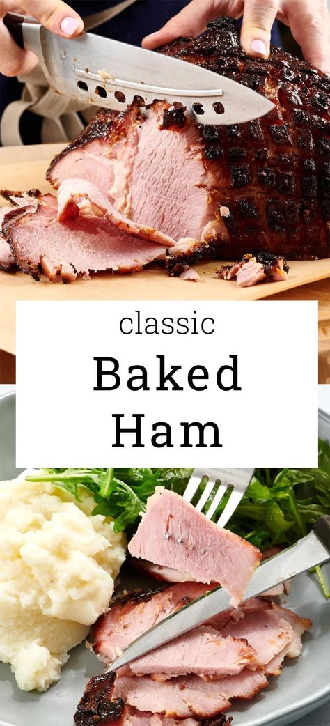 Classic Baked Ham / The classic, perfect baked ham — shiny with a tangy sweet glaze, crosshatched, ideal for Christmas, Easter, and any large gatherings that call for a ham. Toupie Ham Recipes Oven, Best Ham Recipe Ovens, How To Bake A Ham In The Oven Easy Recipes, How To Bake A Bone In Ham In The Oven, Ham In The Oven Recipes, Ham In The Oven How To Cook A, Ham Boneless Recipes, How To Cook Christmas Ham, Ham Leg Recipe