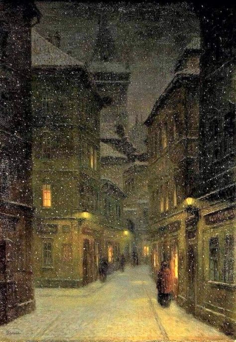 Jakub Schikaneder, Pierre Bonnard, Dark Christmas, Painting Snow, City Painting, Odaiba, Winter Painting, Classic Paintings, Night Painting