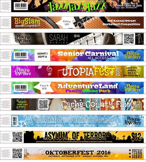 Custom Tyvek Wristbands | Reminderband Canva Pubmats, Concert Wristband, Lanyard Template, Festival Wristbands, Tickets Design, Wristbands Festival, Pubmats Ideas, Bts Tickets, Identity Card Design