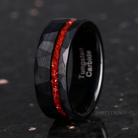 Red Rings For Men, Black And Red Wedding Rings For Men, Black And Red Mens Wedding Band, Garnet Ring For Men, Red Engagement Ring Men, Ruby Wedding Rings Men, Garnet Wedding Band Men, Black And Red Wedding Rings, Gold Engagement Ring And Band