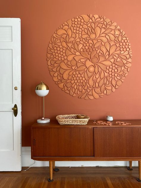 Terra Cotta Mandala by Anastasia Tumanova seen at Private Residence, San Francisco | Wescover Terracotta Wall, Corporate Interiors, Interior Wall Design, Wooden Beams, Unique Ceramics, Local Design, Mural Art, Terra Cotta, Interior Walls