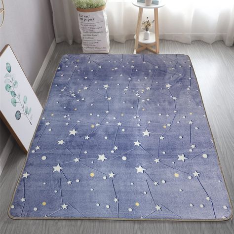 PRICES MAY VARY. Luminous Rug: Rugs absorb light and glow in the dark. There are many 3D patterns on the surface of the rug, such as rainbow stars, owls, dinosaurs, cacti, etc. The glow of the rug is soft and will not affect sleep, it is very suitable for the bedroom and bedside, bedroom will be very beautiful and elegant. Great as a bedroom gift. Excellent Material: The main material of the rug is polyester, and the light-emitting part is a special environmental protection material, which is co Kids Bedroom Rugs, Girls Room Rugs, Living Room Unique, Home Decor Blue, Room Unique, Space Nursery, Blue Galaxy, Galaxy 2, Star Nursery