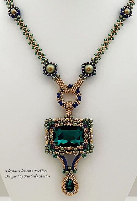 Kim Stathis - Elegant Elements Necklace 12/29 | socialbeadia Bead Projects Ideas, Diy Necklace Patterns, Element Necklace, Diy Bead Embroidery, Beadwork Necklace, Beaded Jewels, Necklace Patterns, Beaded Bracelet Patterns, Embroidery Jewelry