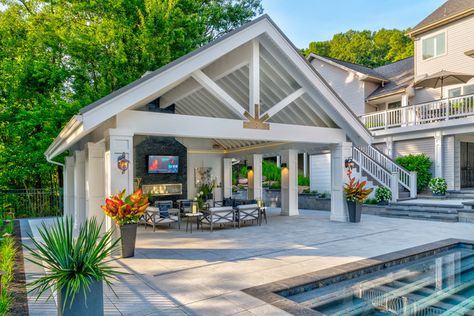 CA to PA Pool House Pavilion - Transitional - Pool - Other - by Allison Ong Shreffler, Architect / AOS Architect | Houzz Poolhouse Pavilion, Pool House Pavilion, Pool House Cabana, Outdoor Pavillion, Pool House Shed, Pool Gazebo, Pool Guest House, Pool House Ideas, Pool Pavilion