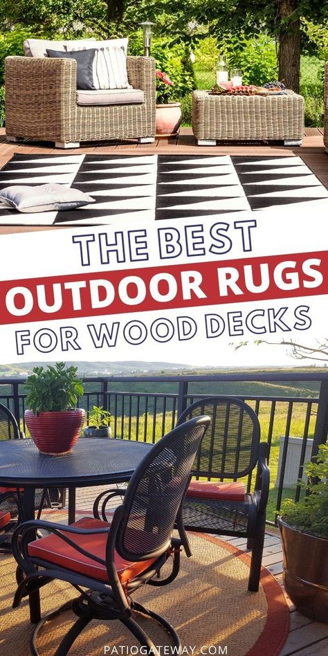 Outdoor Rugs for Wood Decks | Rugs for Wood Decks | Waterproof Rugs for Wood Decks | Best Outdoor Rugs | Weatherproof Outdoor Rugs | #rugs #waterproof #weatherproof #wooddeck #deck Outdoor Deck Rugs Patio Ideas, Deck Carpet Ideas, Outdoor Deck Rugs, Rugs For, Wood Deck Patio, Outdoor Kitchen And Patio, Decorating A Patio, Best Outdoor Rugs, Design Outdoor Kitchen