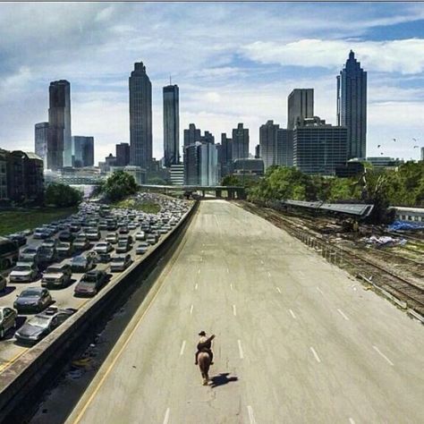 Twd Atlanta, Atlanta Aesthetic, Twd Aesthetic, Zombie Apocalypse, Walking Dead, The Walking Dead, Railroad Tracks, Zombie, New York Skyline