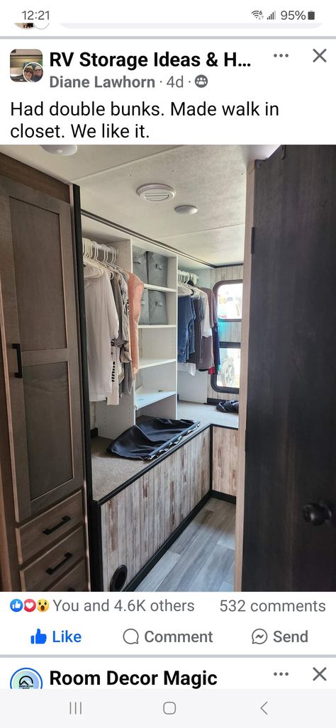 Diy Rv Closet, Rv Walk In Closet, Rv Closet Remodel, Turning An Enclosed Trailer Into A Camper, 6x12 Cargo Trailer Shelves, Enclosed Trailer V Nose Storage, Cargo Trailer Bunkhouse, Double Bunk, Big Closets