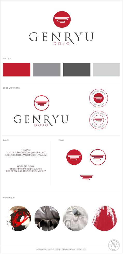 Genryu Dojo Style Guide | Nicole Victory Design Logo Design Concepts, Asian Logo Design Inspiration, Japanese Logo Design Brand Identity, Logo Design Japanese Style, Japan Logo Style, Japanese Style Logo Design, Japan Branding Design, Japanese Logo Style, Japanese Brand Identity