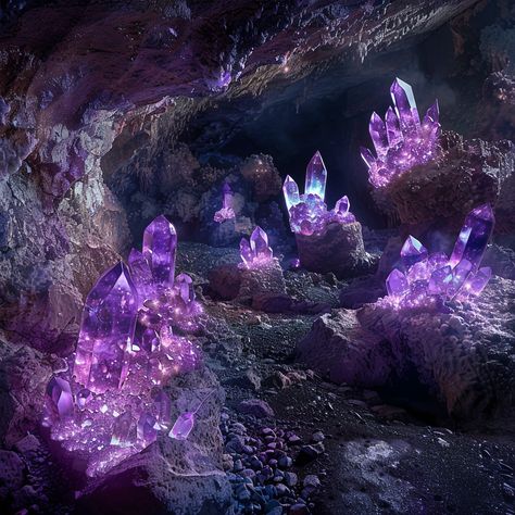 Crystal Magic Aesthetic, Purple Crystal Aesthetic, Crystal Cave Aesthetic, Amethyst Crystal Aesthetic, Crystal Concept Art, Cave Crystals, Amethyst Aesthetic, Amethyst Cave, Arcane Aesthetic