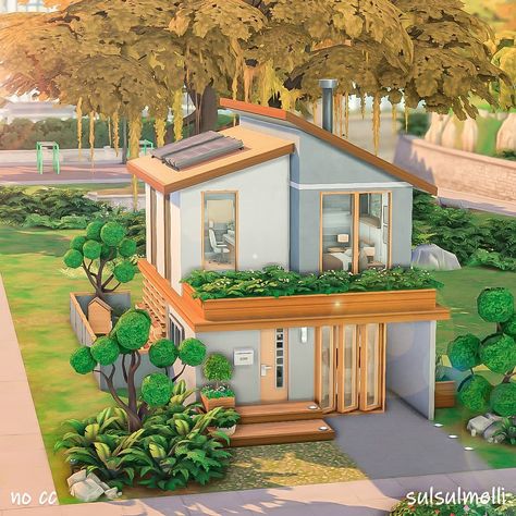 Sims 4 House For Two, Small Modern Home Sims 4, Sims 4 Tiny House 2 Bedroom, Micro Sims 4 House, The Sims Tiny House Ideas, Sims 4 Tiny Home Layout, Sims 4 Tiny House Floor Plans With Loft, Sims Tiny Living, Sims 4 Tiny Living House